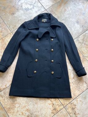 Black Double-Breasted Wool Blend Peacoat